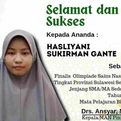Hasliyani, Siswi MAN Pinrang Lolos Ke OSN Provinsi Sulawesi Selatan