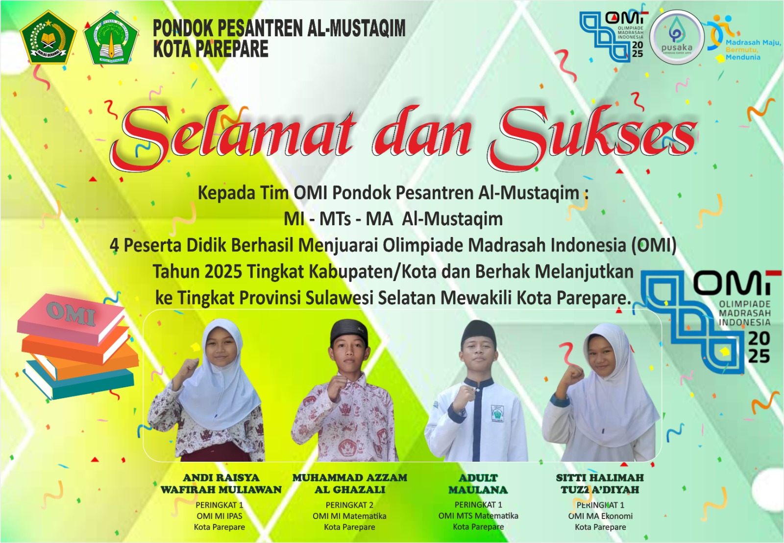 4 Siswa Pontren Al Mustaqim Parepare yang Lolos ke Ajang OMI Tingkat Provinsi
