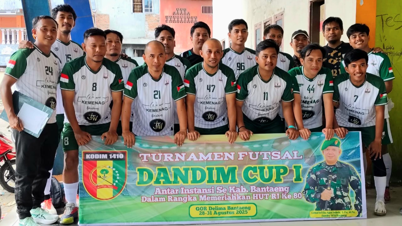 Kemenag Bantaeng Menang Tipis 3-2 Atas PGRI Sinoa di Babak Penyisihan Turnamen Futsal Dandim Cup I 2025 pada Kamis, 28 Agustus 2025 (Foto: Kemenag Bantaeng)