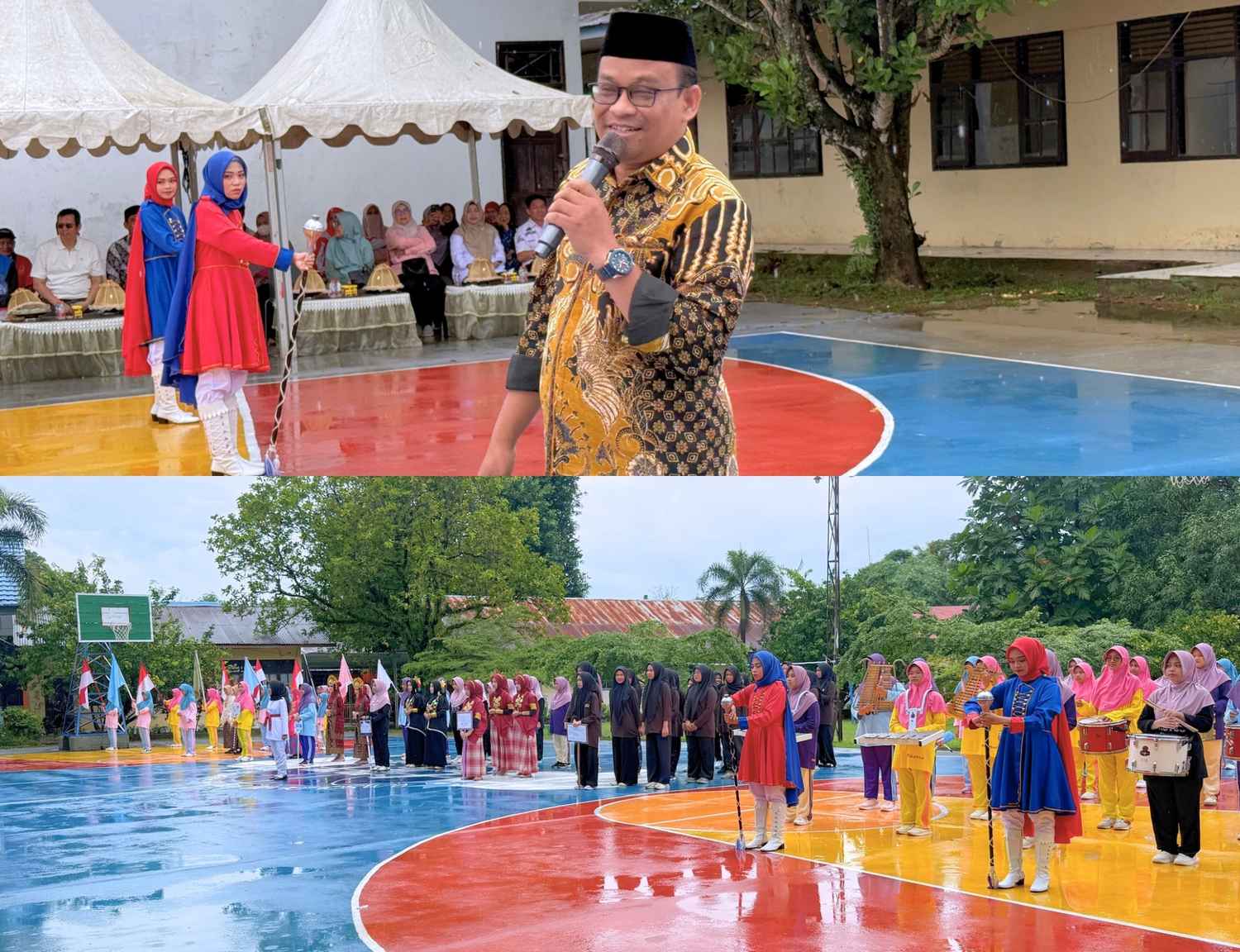 Diguyur Hujan, Kakan Kemenag Gaungkan Santri Hebat Mendunia pada Pembukaan Porseni Immim Pangkep