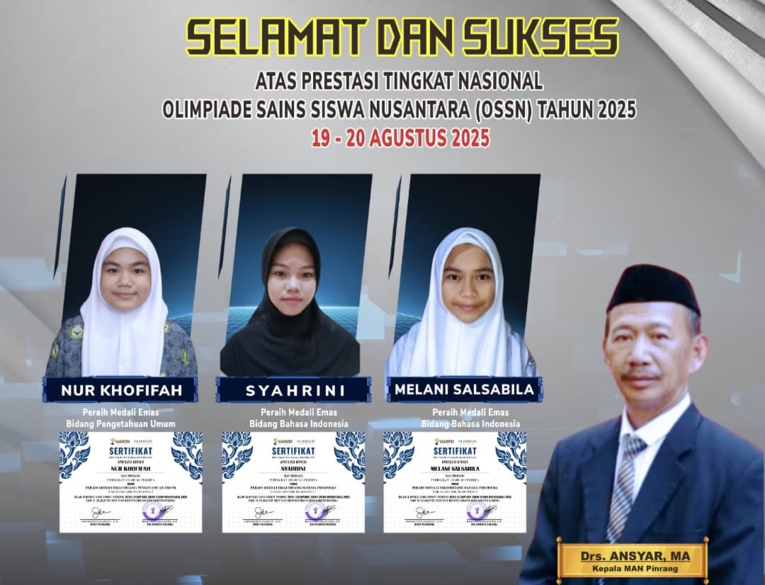 Tiga Peserta Didik MAN Pinrang Raih Medali Emas di Tingkat Nasional Tahun 2025