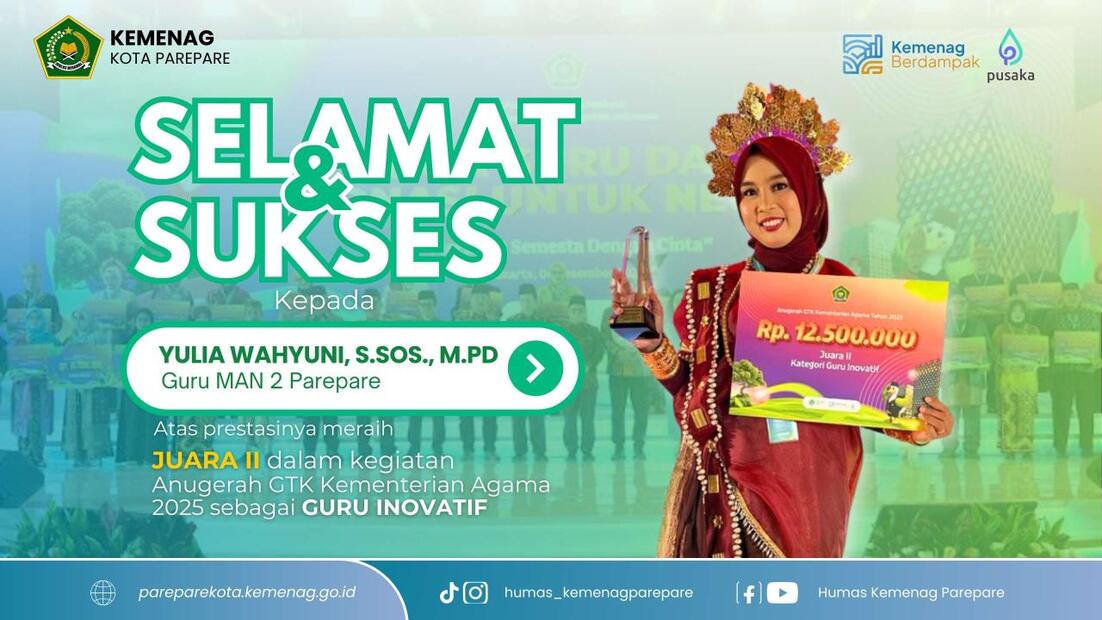 Guru MAN 2 Parepare Sabet Juara 2 Guru Inovatif pada Anugerah GTK Kemenag RI 2025