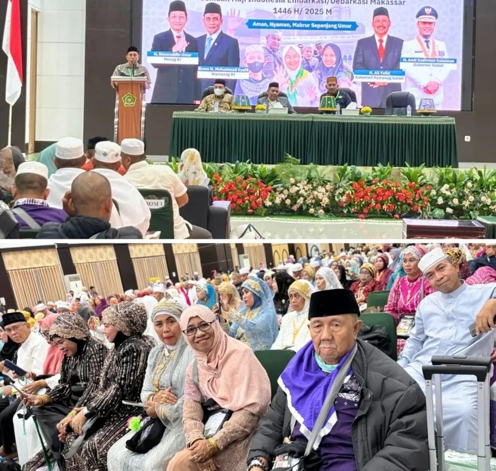 Jemaah saat penerimaan di aula Arafah
