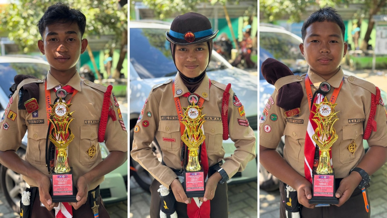Leader Scout MTsN 1 Bulukumba setelah menerima Piala di Jambore Ranting Gantarang 2025