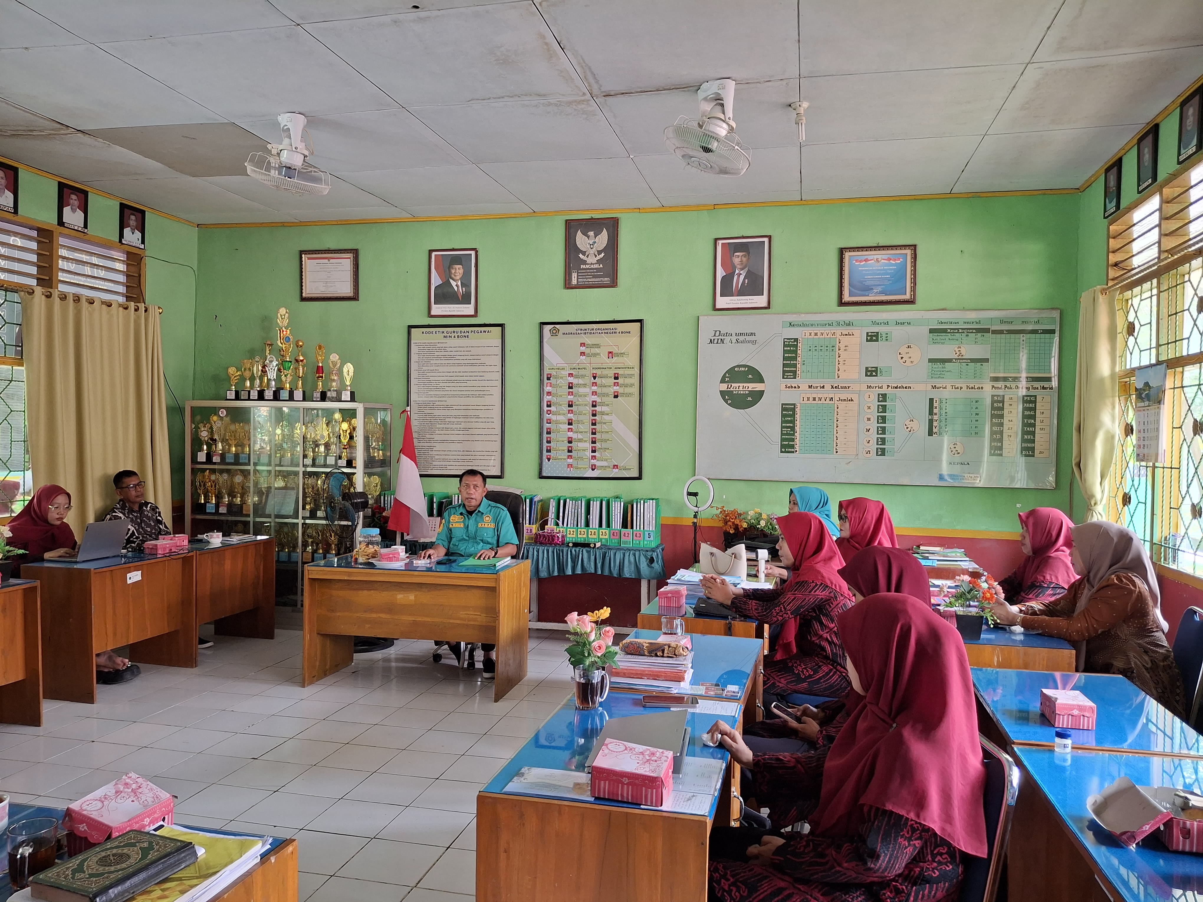 Kepala MIN 4 Bone memimpin rapat penting yang membahas kelulusan Asesmen Madrasah dan pembentukan panitia AAT untuk tahun pelajaran 2024/2025.