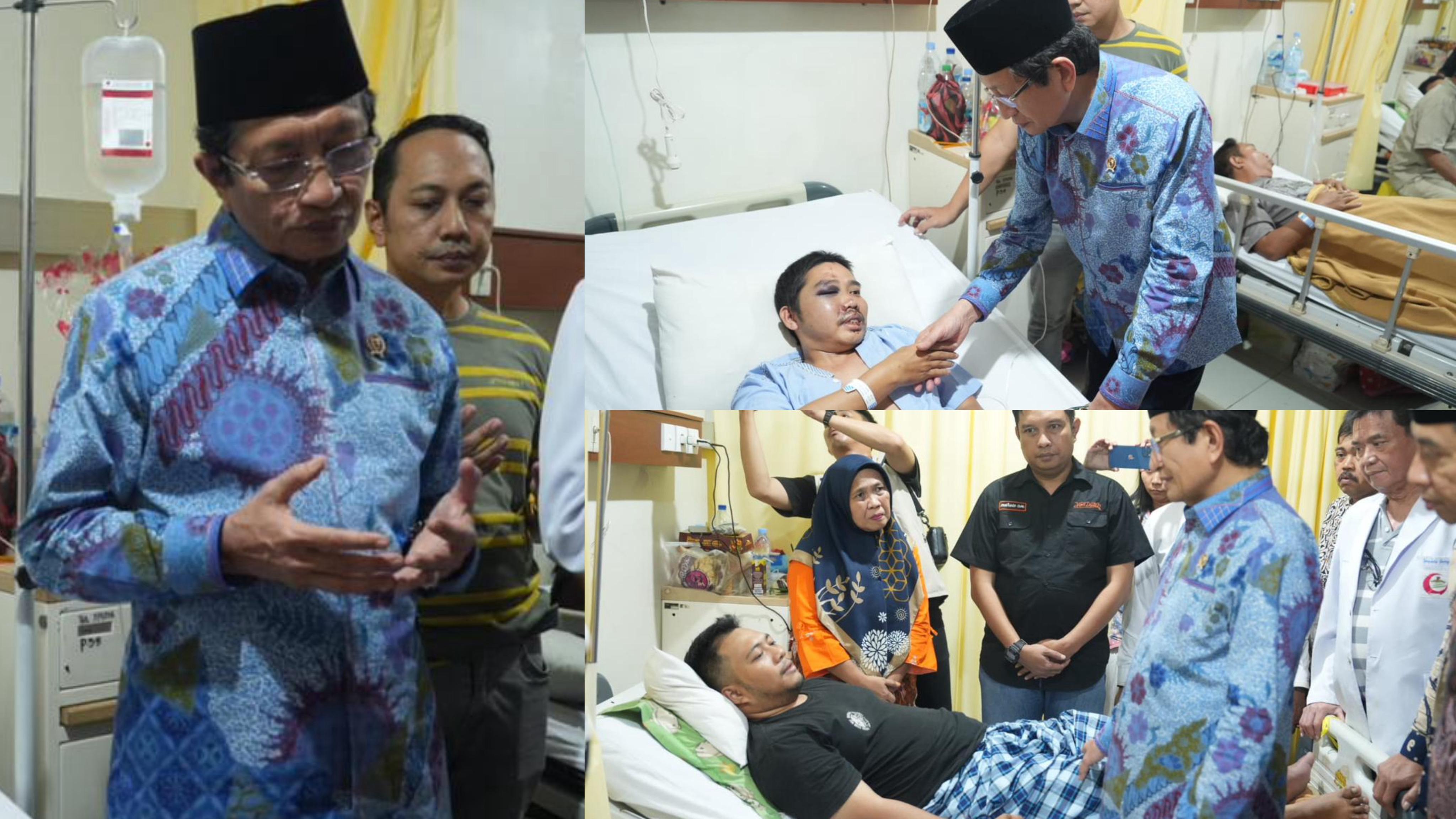 Bersama Kakanwil dan Rektor UIN Alauddin, Menteri Agama Jenguk Korban Kebakaran Gedung DPRD Makassar