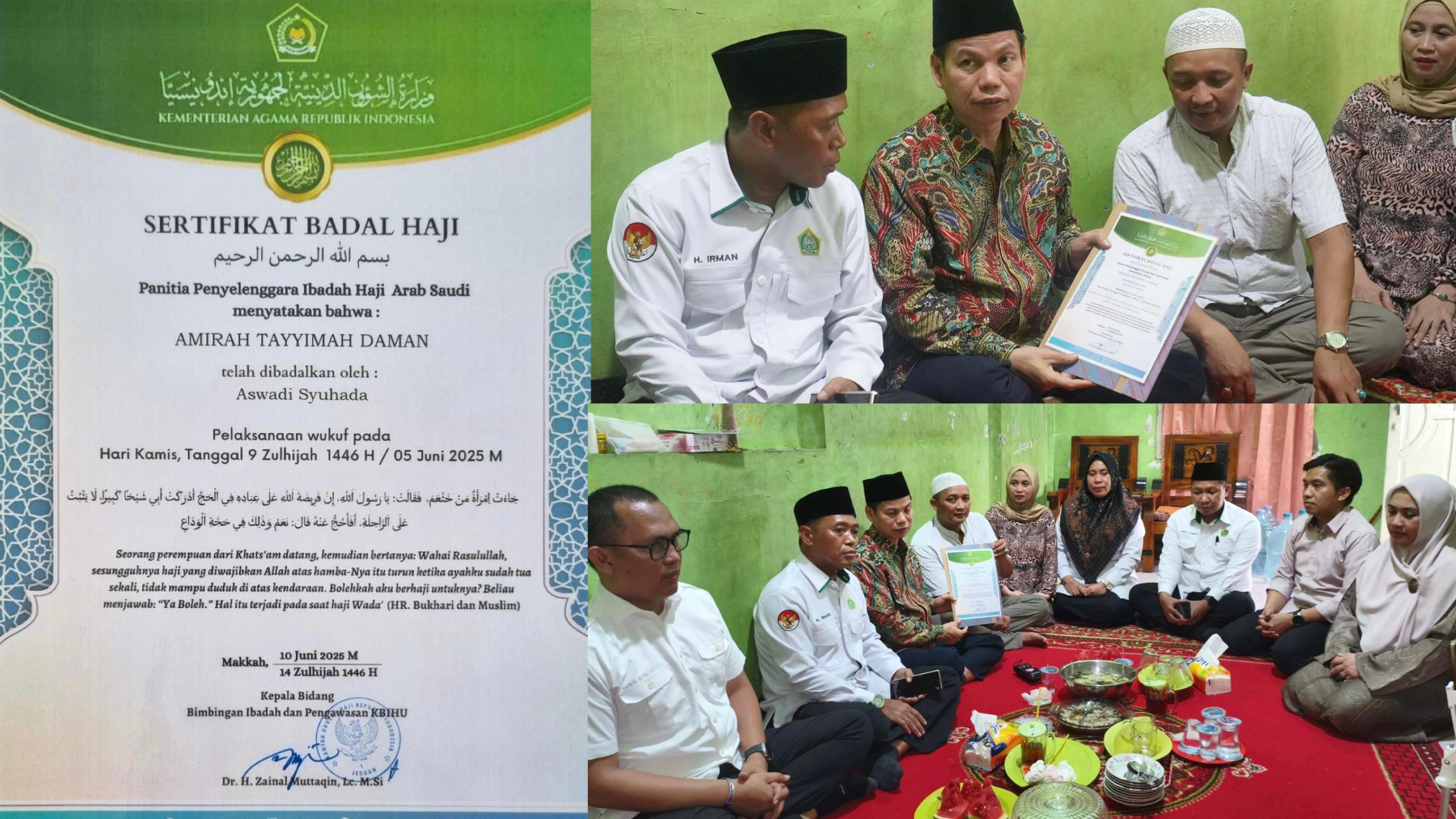 Direktur Pelayanan Haji Kunjungi Keluarga Jemaah Wafat Kloter 1, Serahkan Sertifikat Badal dan Santunan