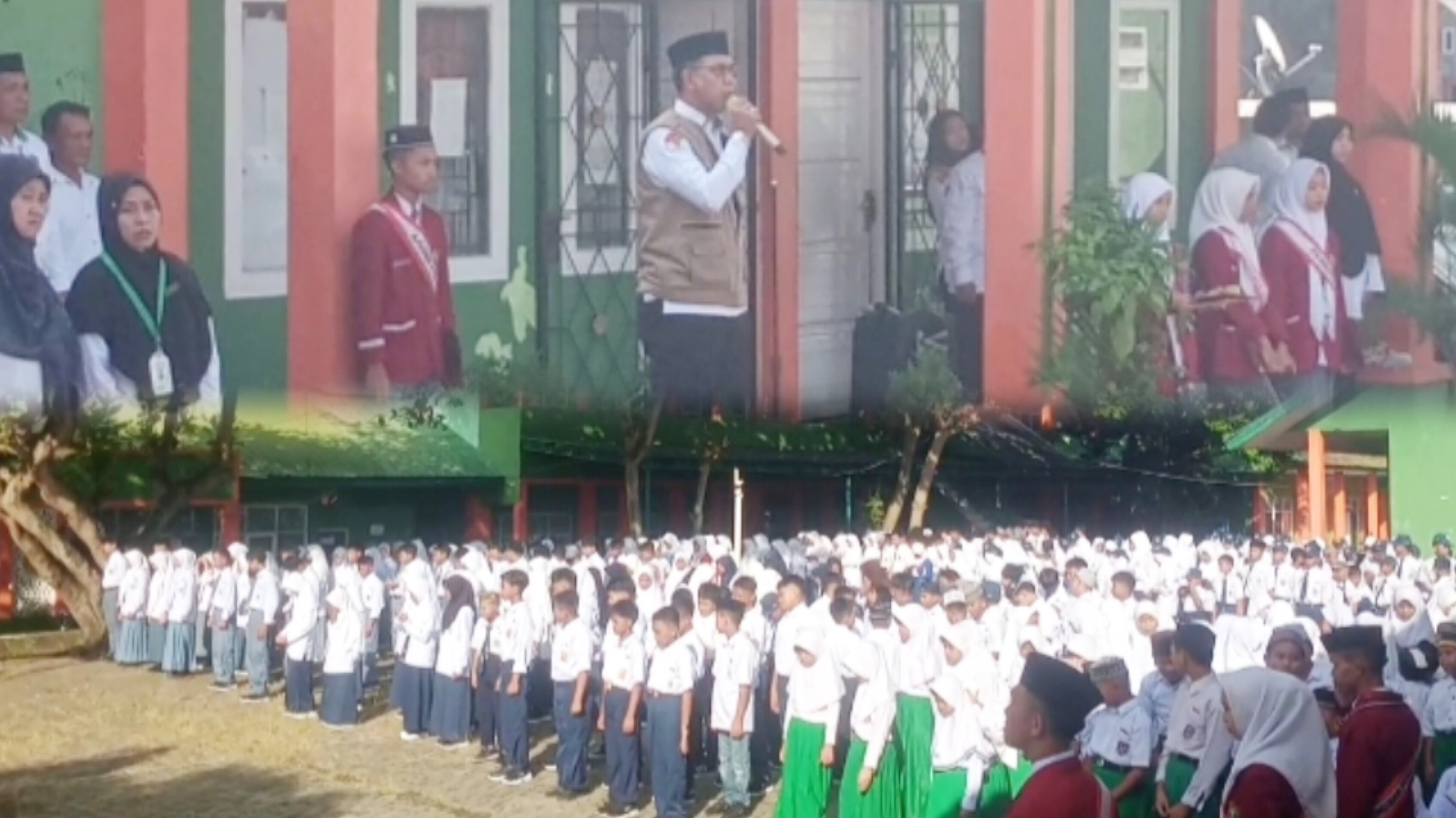 Kakan Kemenag Bantaeng Pimpin Upacara Gabungan Tiga Madrasah di Lapangan MTsN Bantaeng pada Senin, 14 Juli 2025 (Foto: Humas MTsN Bantaeng)