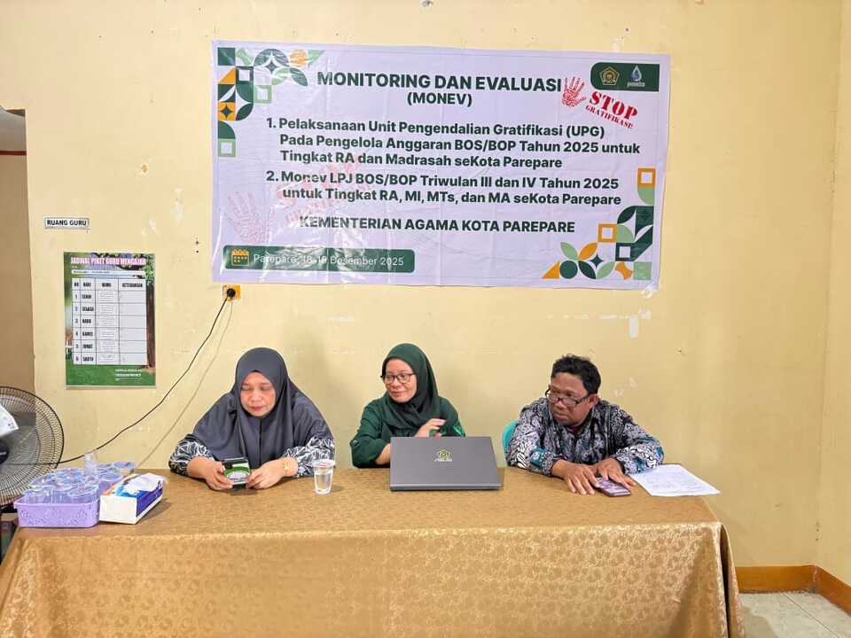 Seksi Penmad Kemenag Parepare Intensifkan Monev BOS/BOP dan Pengendalian Gratifikasi di Madrasah