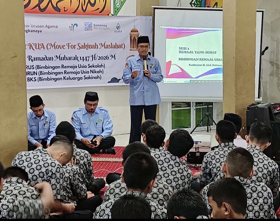 Kantor Urusan Agama Biringkanaya bergerak dengan layanan Bimbingan Remaja Usia Sekolah (BRUS) kepada siswa-siswi Kelas 9 MTsN 2 Makassar, Rabu (25/02/2026).