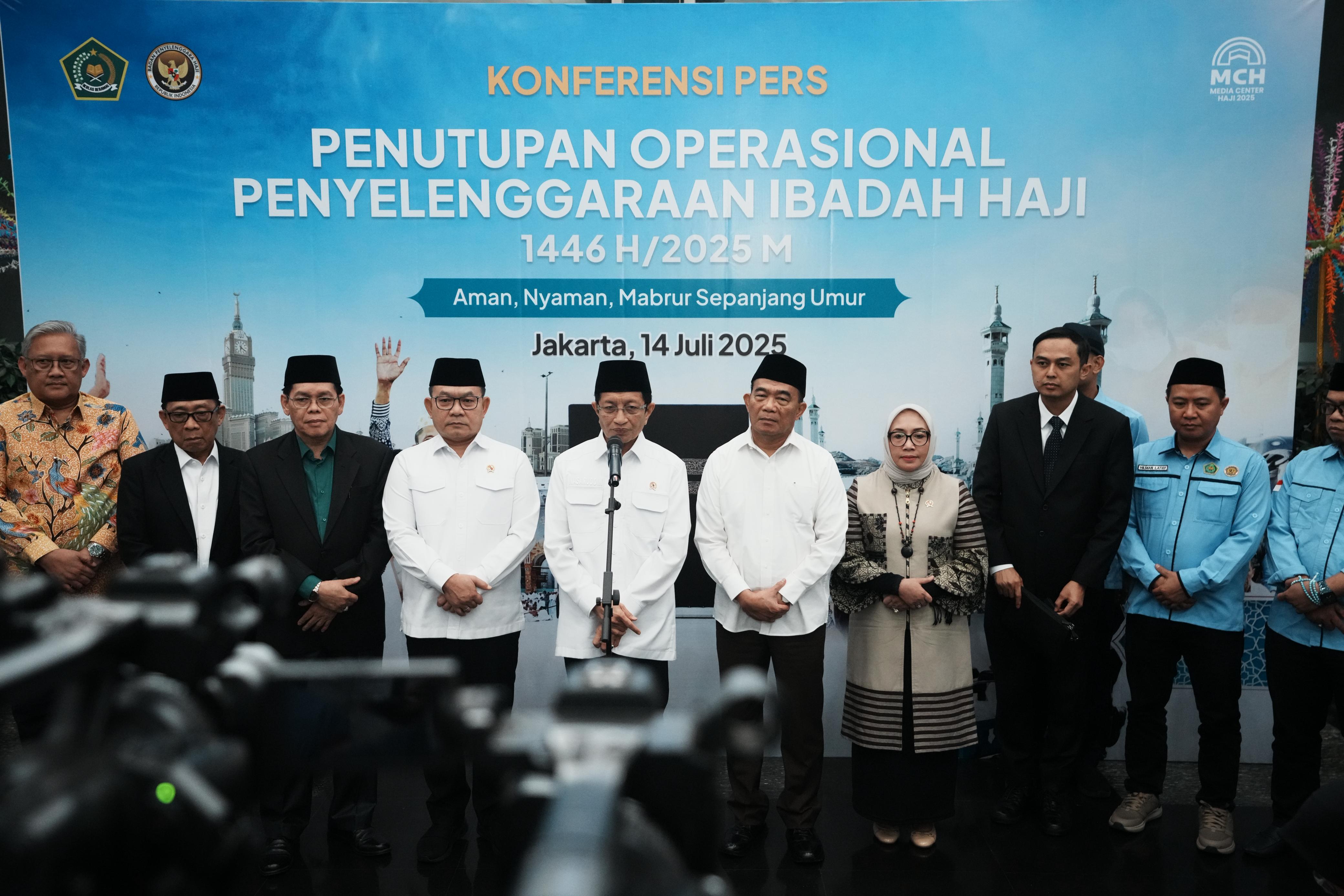 Menag RI KH. Nasaruddin Umar Saat konferensi pers terkait berakhirnya operasional haji tahun 2025
