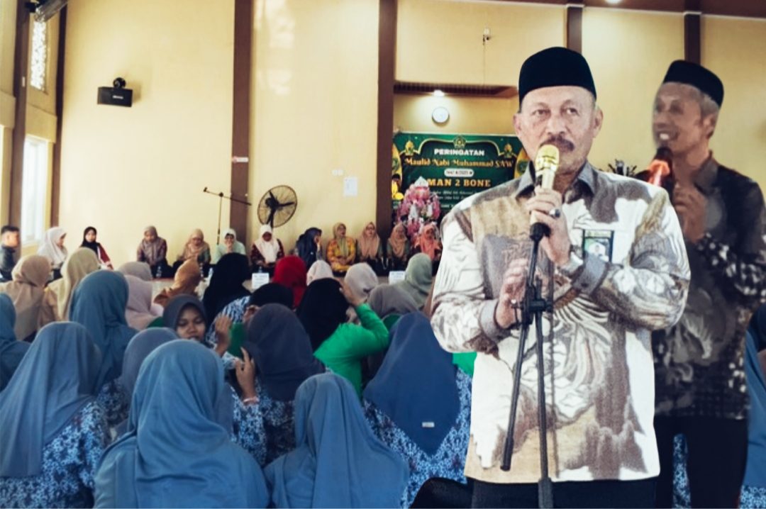Suasana penuh suka cita dan kebersamaan tampak di Masjid Babussaadah MAN 2 Bone, Kamis, 25 September 2025. Seluruh warga madrasah berkumpul untuk memperingati Maulid Nabi Muhammad SAW 1447 H.