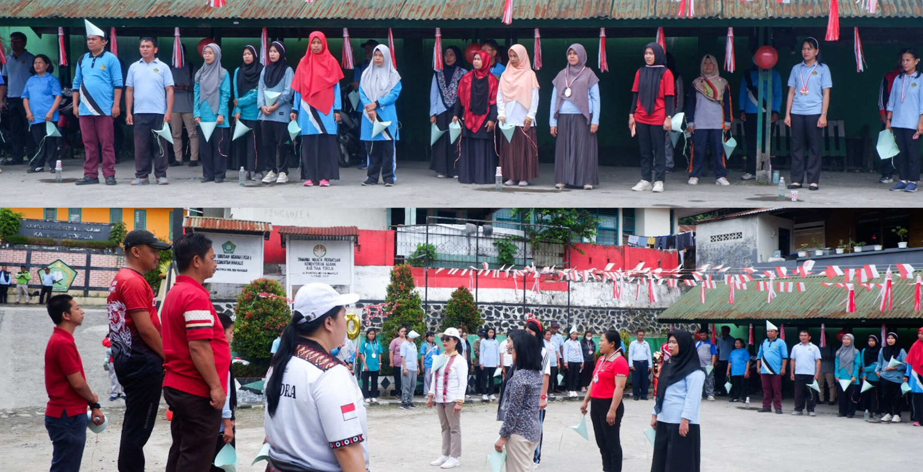Peserta Lomba beserta supporter berdiri tegak ketika lagu Indonesia Raya berkumandang.