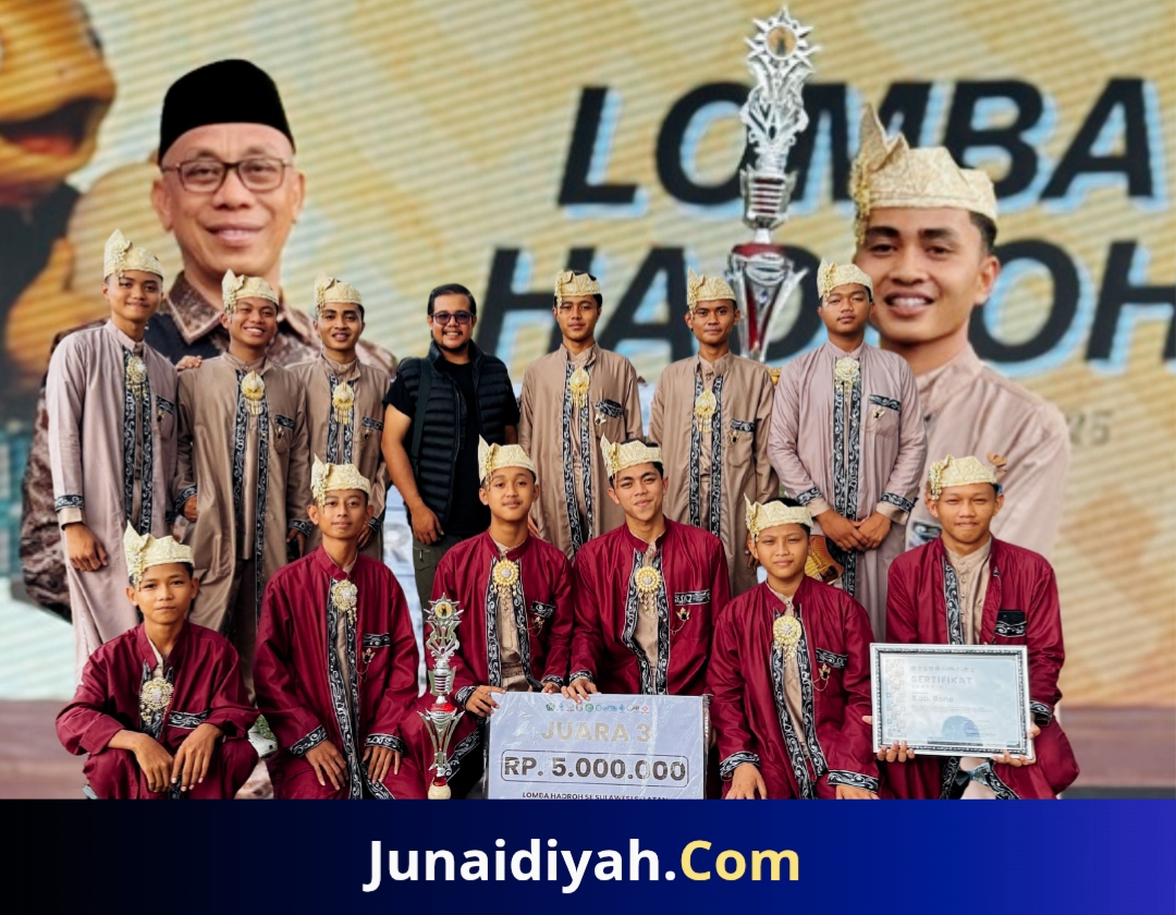 Mewakili Kab. Bone, santri Ponpes Modern Al-Junaidiyah Biru berhasil meraih Juara 3 se Sulawesi Selatan dalam Hadrah Battle MQK Internasional Tahun 2025.