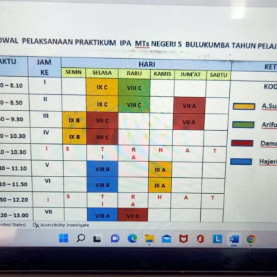 Kepala Laboratorium IPA MTsN 5 Bulukumba Susun Jadwal Penggunaan Lab. TP. 2022-2023