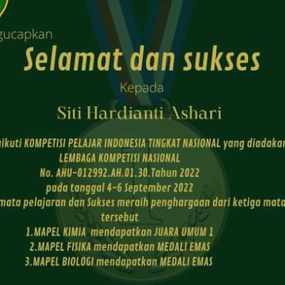 Libas 3 Medali Emas, Siswi MAN Gowa Juarai Kompetisi Pelajar Indonesia Tingkat Nasional